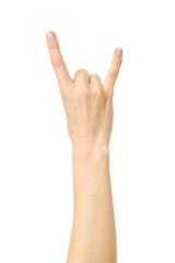 Woman's hand showing Rock gesture