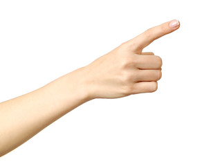 Woman's hand pointing isolated