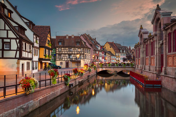 Fototapeta na wymiar City of Colmar. Cityscape image of downtown Colmar, France during sunset.