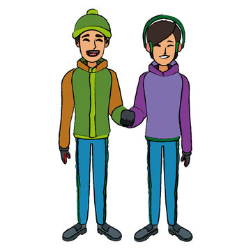 couple wearing warm winter clothes together vector illustration