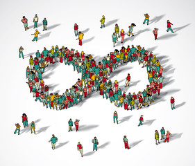 Infinity symbol crowd big group people.