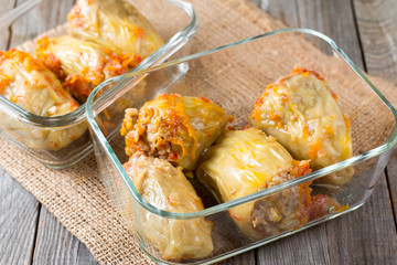 Stuffed pepper in a container. Take food with you