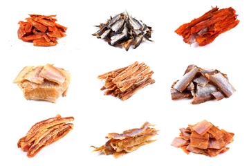 Fotobehang Different kinds of dried fish. Collage © artem_goncharov