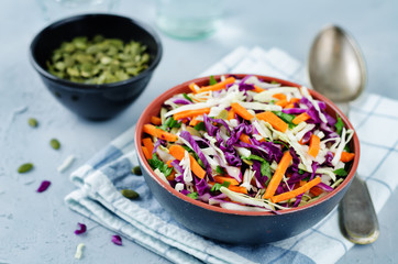 Cabbage carrot pumpkin seed slaw
