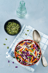Cabbage carrot pumpkin seed slaw