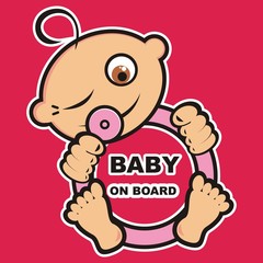 Baby girl on board, vector icon, banner
