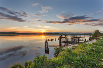 Beautiful sunset by the pond