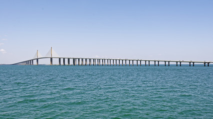 Fototapeta na wymiar View from Tampa Bay of the Sunshine Skyway Bridge, which connects St. Petersburg in Pinellas County to Terra Ceia in Manatee County, Florida, U.S.A.