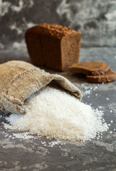 Sea Salt in bag. Bag of sea salt produced on farm