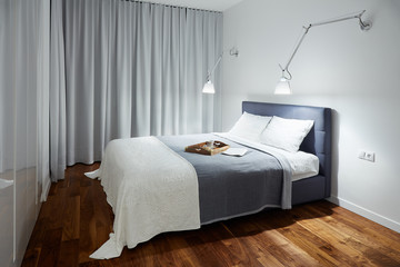 Modern bedroom, scandinavian interior