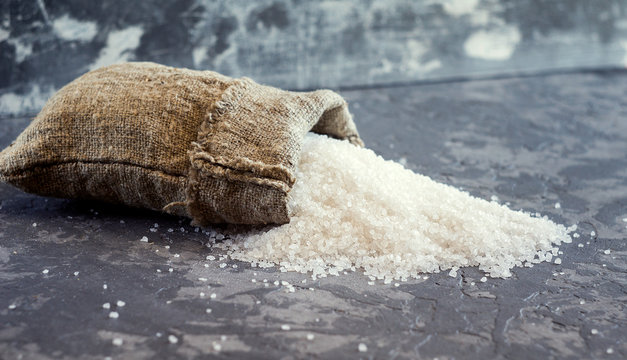 Sea Salt In Bag. Bag Of Sea Salt Produced On Farm