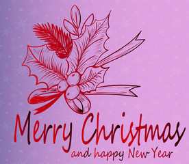 Merry Christmas is a family home holiday. Red gradient outline sketch and snow pattern