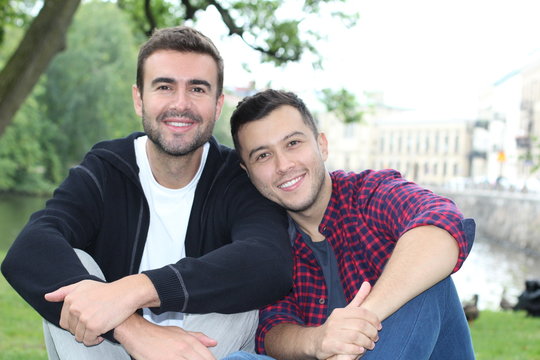 Couple smiling in the park 