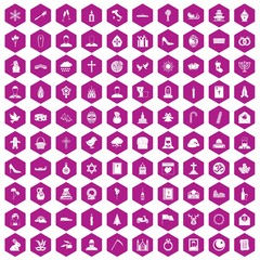 100 church icons hexagon violet