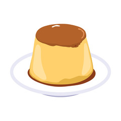 Illustration of flan caramel pudding dessert with soft caramel