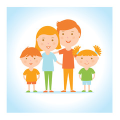 Flat vectorial image of a family in a blue square