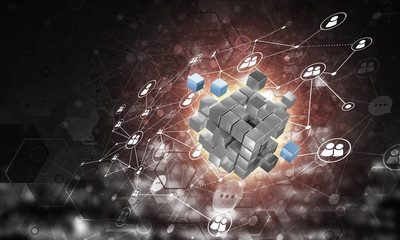 Concept of Internet and networking with digital cube figure on d