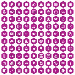 Fototapeta na wymiar 100 cooking icons hexagon violet