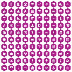 100 country house icons hexagon violet