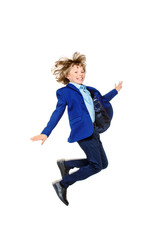 jumping boy in a suit
