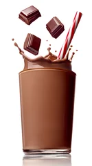 Selbstklebende Fototapete Milchshake chocolate milk drink splash glass straw