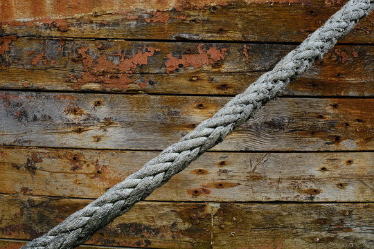 Couverture en molleton Corde de bateau sur le bois et la toile de jute  texture de fond