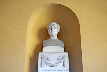 Statue of the Italian philosopher, economist and lawyer Gian Domenico Romagnosi at the university...