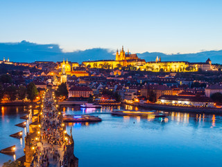 Naklejka premium Prague Castle and Charles Bridge by night.