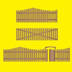 Set of Wooden Farm Fence. Vector with flat and solid color style design