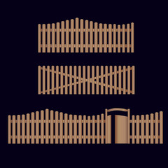 Set of Wooden Farm Fence. Vector with flat and solid color style design