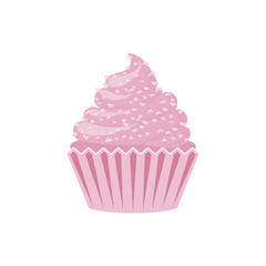 Vector cupcakes and muffins icon. Pink desserts with cream, chocolate, cherries and strawberries. Cute cupcake sign for flyers, postcards, stickers, prints, posters, decorations.