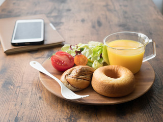 breakfast on wooden table
