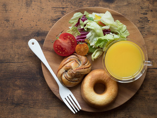 breakfast on wooden table