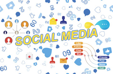 Seamless pattern with Icons of social networks and symbols of notifications. Flat vector illustration EPS 10