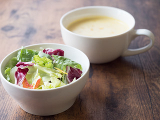 bleakfast on wooden table