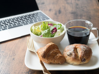 bleakfast on wooden table