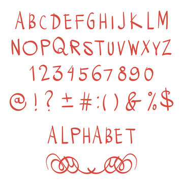 Hand drawn alphabet letters with numbers. Vector illustration