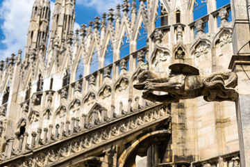 Ornate Gothic rooftop of Duomo di Milano (Milan Cathedral), Italy