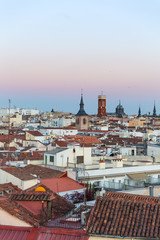 Fototapeta premium Dusk Skyline in Madrid, Spain,