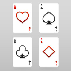 Set of four aces playing cards suits with cutted out symbols. Vector illustration.