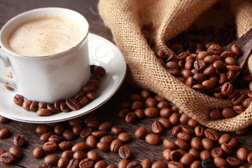 Cup of coffee made from fresh roasted coffee beans