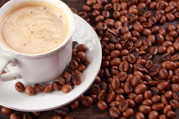 Cup of coffee made from fresh roasted coffee beans
