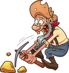 Happy old gold prospector. Vector clip art illustration with simple gradients. All in a single layer.