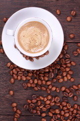 Cup of coffee made from fresh roasted coffee beans