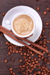 Cup of coffee made from fresh roasted coffee beans