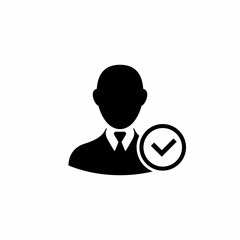 User profile icon with check mark sign. Vector flat illustration