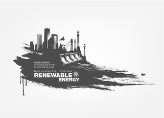 Obraz premium grunge Hydroelectric station Renewable energy