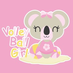 Cute baby koala plays volley ball vector cartoon illustration for baby shower card design, kid t shirt design, and wallpaper