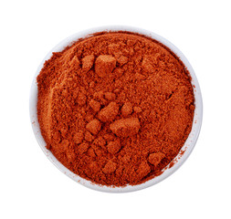 Cayenne pepper in white  bowl isolated on white background