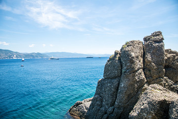 vacation time in Summer with blue water and clear sky